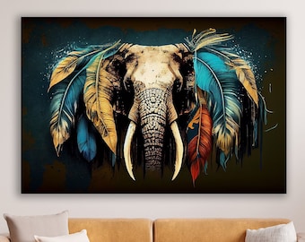 Abstract Colourful Elephant Painting, Elephant Artwork, Elephant  Canvas Print, Elephant Wall Art, Elephant Wall Decor, Huge Canvas Print