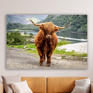 Highland Cow Canvas Print, Huge Canvas Home Decor, Highland Cow Wall Decor, Farm Art, Highland Cow Wall Art, Modern Farmhouse Wall Decor