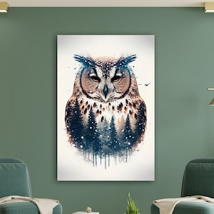 Owl Artwork, Owl Wall Decor, Owl Canvas Print , Owl Lover Gift, Man Cave Decor, Modern Farmhouse Decor, Office Wall Decor, Owl Gift, Owl Art