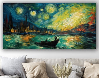 Boat Wall Decor, Vincent Van Gogh Style, Wall Art, Home Decor, Office Decor, Fine Art, Classic Fine Art, Man Cave Decor, Oil Painting Print