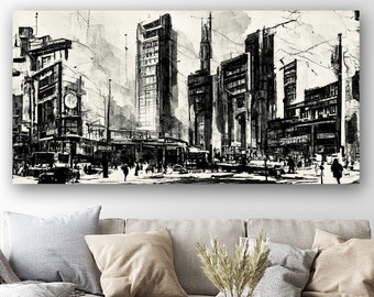 Black And White Cityscape Decor, Modern City Wall Decor, City Wall Art, Cityscape Artwork, Abstract City, Huge Canvas Art, Luxury Wall Decor