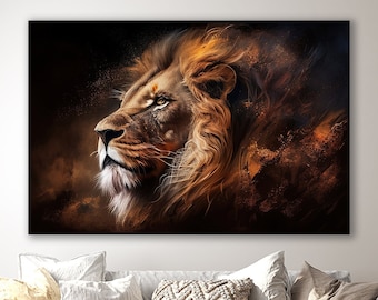Lion Wall Art, Lion Canvas, Lion Print, Animal Wall Decor, Modern Farmhouse Decor, Living Room Decor, Gift For Him, Luxury Wall Decor, Lion