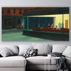 Nighthawks 1942 Canvas Art Print by Edward Hopper, Nighthawks Canvas, Edward Hopper, Nighthawks, Coffee House Wall Decor, Luxury Wall Art