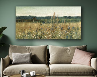 Wildflower Field Landscape, Oil Painting Print, Vintage Landscape Art Print, Country Field Wall Art, Flowers Wall Art, Colorful Wall Decor
