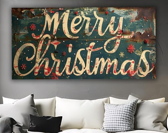 Rustic Merry Christmas , Christmas Wall Decor, Huge Canvas Print, Merry Christmas Print, Farmhouse Christmas Decor, Vintage Christmas Sign
