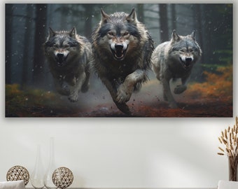 Wolfs Print, Wolf On The Hunt, Wolf Wall Decor, Man Cave Art, Wolf Wall Art, Wolf Canvas Art, Animal Art, Wildlife Print, Animal Wall Decor