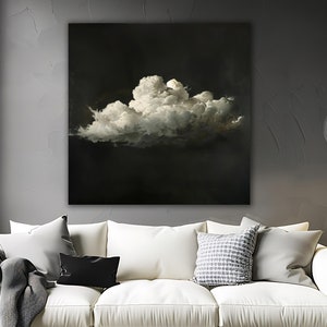 Weiße Wolke Wandbild, Große Wolke Bewölkter Himmel Wandbild, Vintage Wolke Ölgemälde, Weiße Wolke Abstrakte Kunst, Dunkler Himmel Malerei Wolke Dekor
