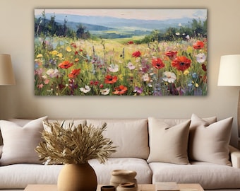 Botanical Wall Art, Boho Wall Art, Modern Farmhouse Wall Decor, Wildflower Field Art, Wildflower Field Landscape, Flowers Wall Art, Wall Art