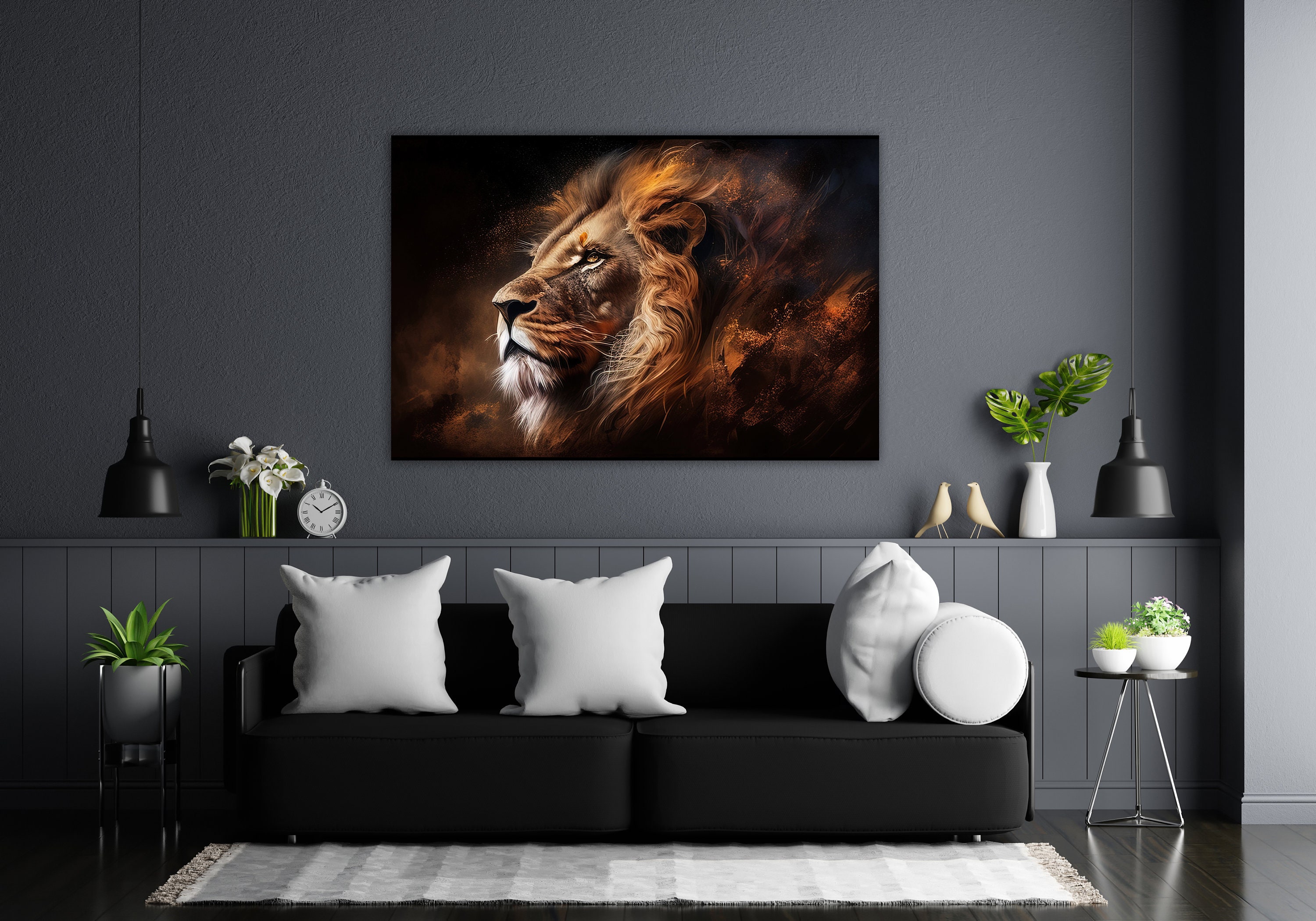 Lion Wall Art, Lion Canvas, Lion Print, Animal Wall Decor, Modern Farmhouse Decor, Living Room