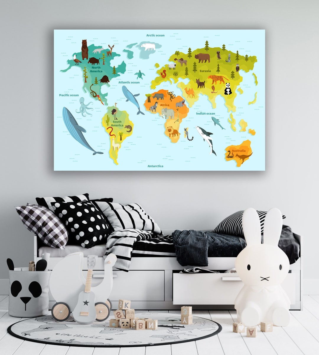 Kids Room Wall Decor World Map Nursery Decor Kids Room Etsy