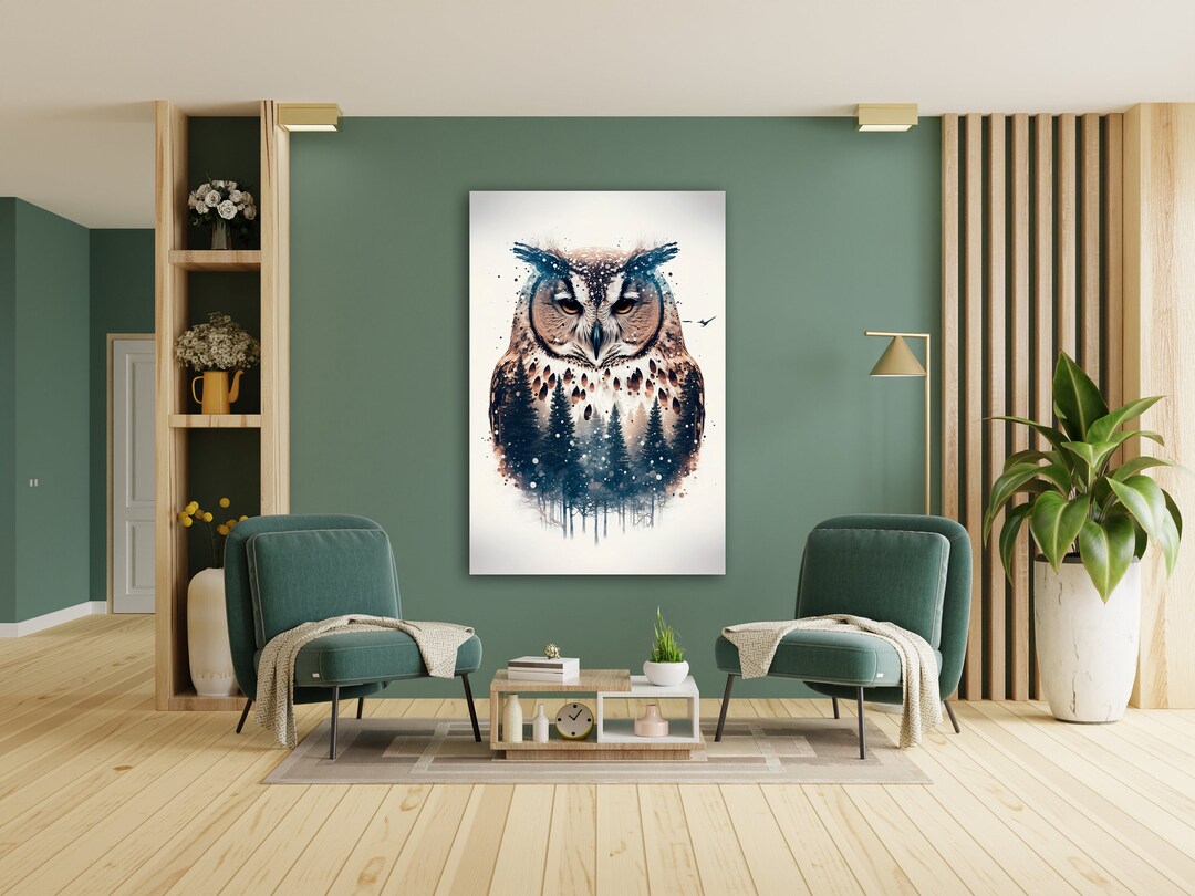 Owl Artwork, Owl Wall Decor, Owl Canvas Print , Owl Lover Gift, Man
