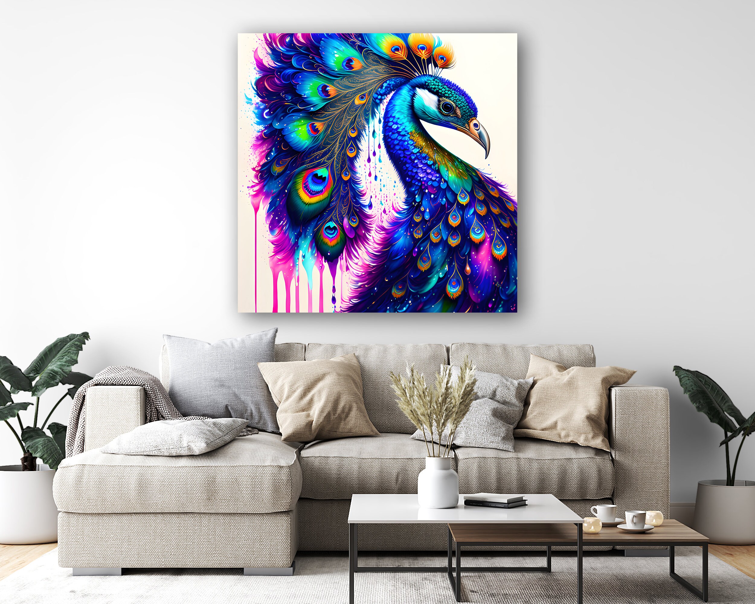 Peacock Wall Art, Peacock Wall Decor, Peacock Canvas, Elegant Peacock