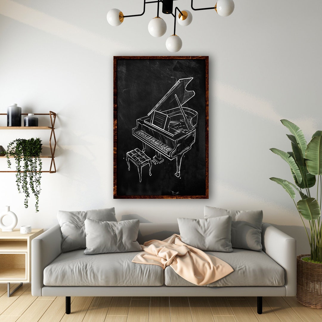 Piano Wall Art, Piano Canvas Print, Instrument Canvas Art, Blackboard