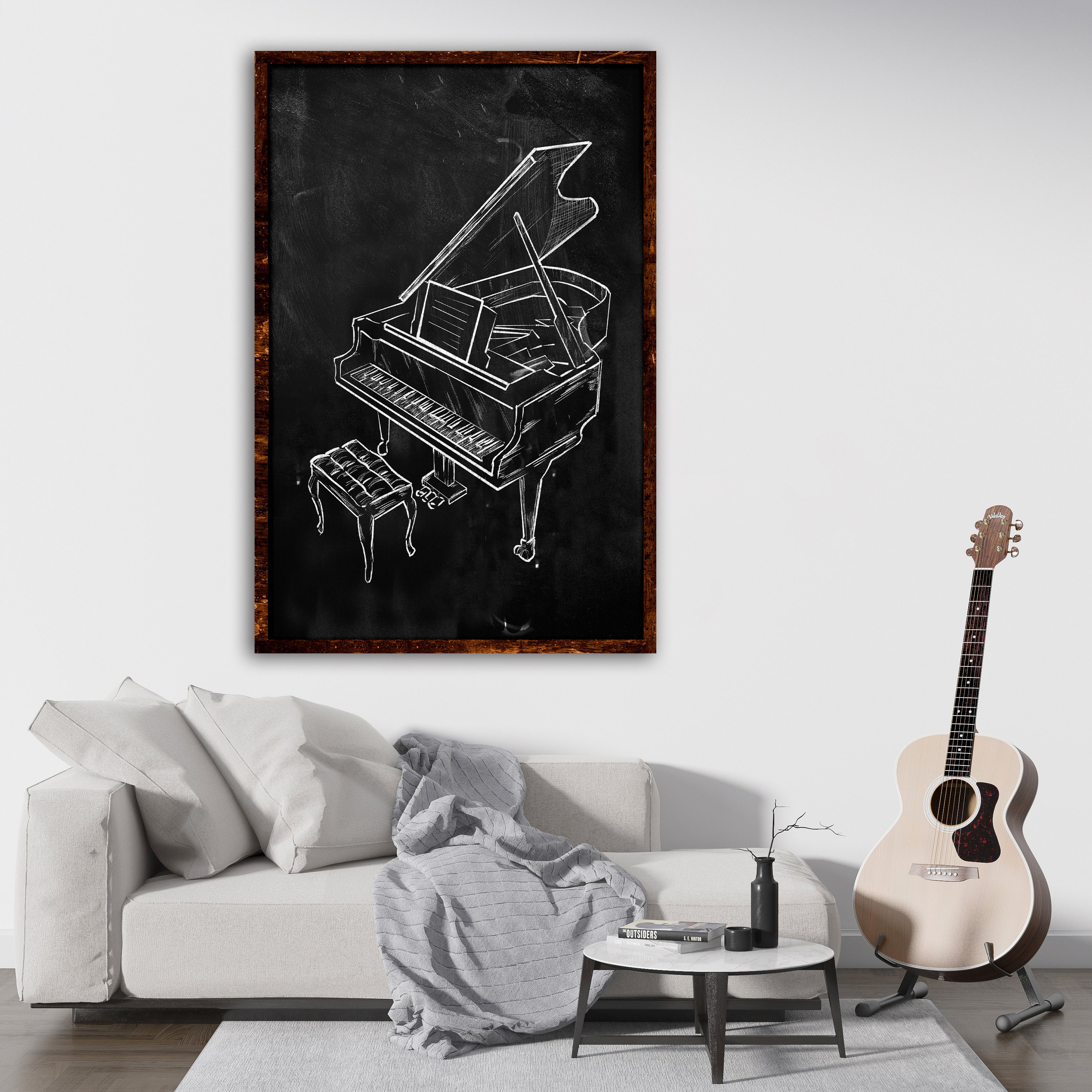 Piano Wall Art, Piano Canvas Print, Instrument Canvas Art, Blackboard ...