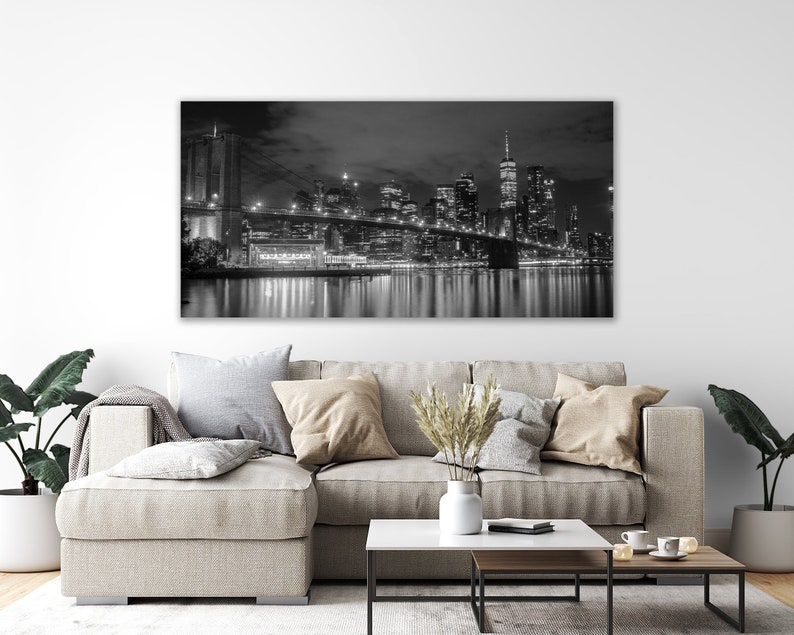 Black & White New York City Skyline, Modern City Wall Decor, Manhattan