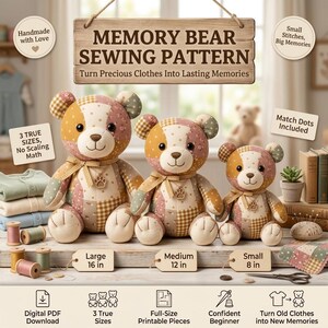 Memory Bear Sewing Pattern PDF, Keepsake Teddy Plush, Baby Clothes Keepsake Instant Download
