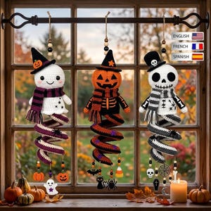 Halloween Spiral Ornament Crochet Pattern Ghost Pumpkin Amigurumi Hanging Decor Spooky Spiral Digital Download