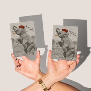 Eres un Mensch - 10 tarjetas planas con sobres - Arte alterado de un elefante con sombrero y fumando una pipa - Ideal para notas de agradecimiento