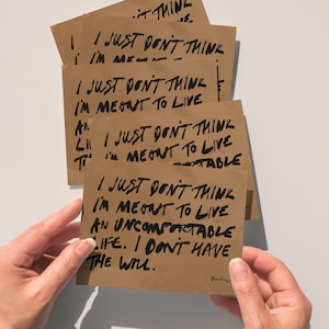I&#39;m Not Meant for an Uncomfortable Life Art Cards - Hand-lettered quote from The White Lotus. Pack of 10 with envelopes.