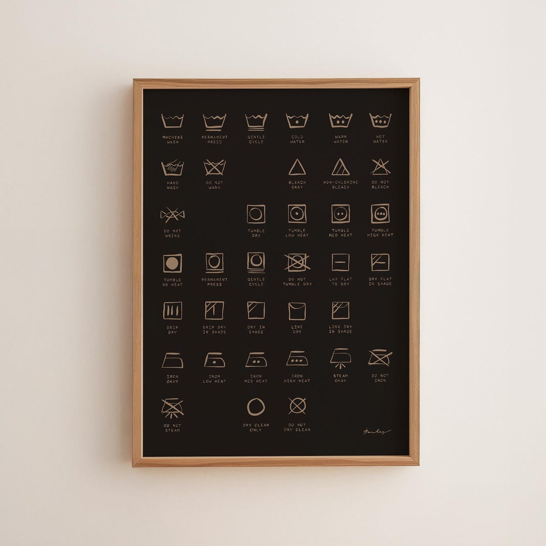 Laundry Room Sign — Hand-drawn Guide to All the Symbols. Black and ...