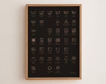 Wäschesymbol-Leitfaden — Handgezeichnetes Symbol. Schwarz- und Erdtöne.