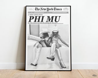 Phi Mu NewsPaper Wall Print-black and white/cowgirl aesthetic