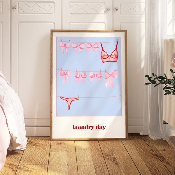 Poster Impression sur le jour de la lessive - Noeud rose/coquette/thème de la lingerie