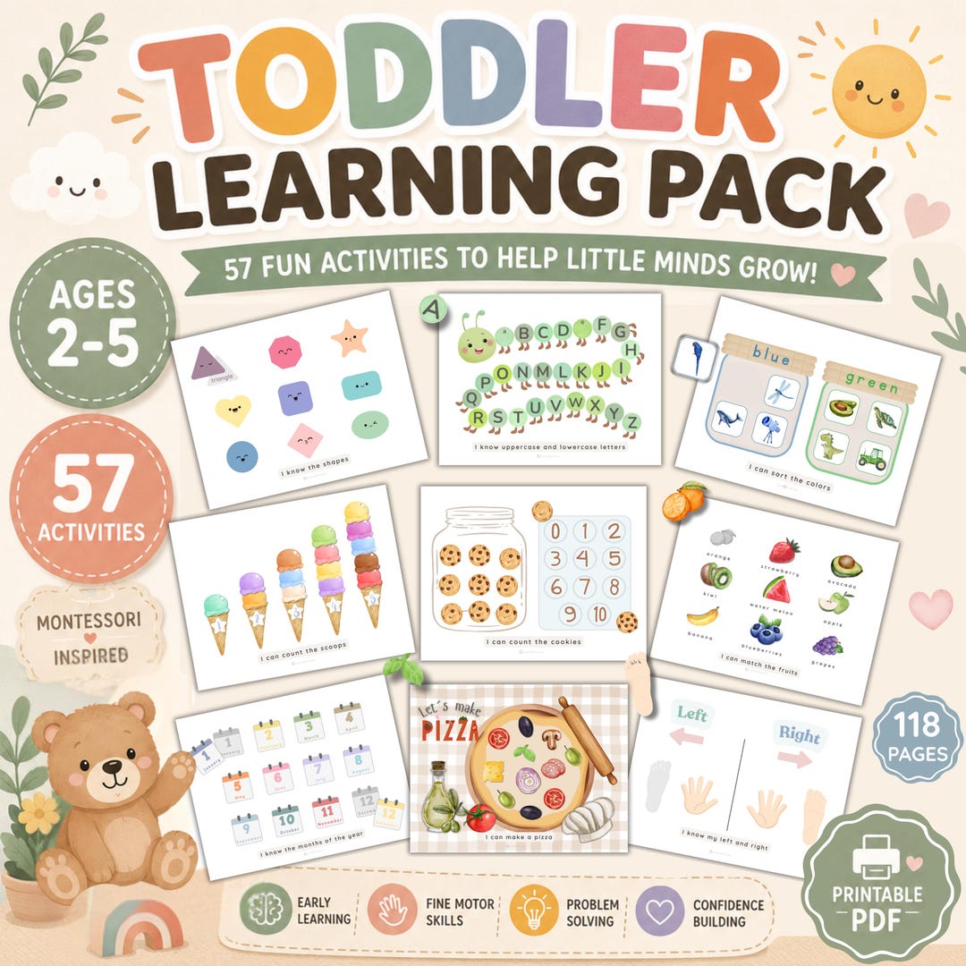 Toddler Learning Activities Printable PDF | 57 Preschool Worksheets