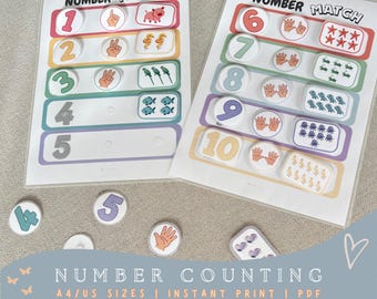 Learn to count counting Activity printable pre k Toddlers Number Match Practice 1 to 10 Preschool Kindergarten pdf montessori Worksheet