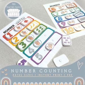 Montessori Counting Activity 1-10 | Number Matching Game for Toddlers | Preschool Math Printable | Learn to Count Worksheet | Homeschool Act