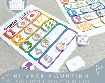 Montessori Counting Activity 1-10 | Number Matching Game for Toddlers | Preschool Math Printable | Learn to Count Worksheet | Homeschool Act