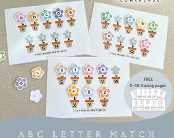ABC uppercase lowercase letter alphabet Matching Game for kids toddlers and preschool , Montessori inspired Letter Recognition printable pdf