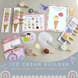 Ice Cream Builder bundle Printable,  Color pattern Matching Game for preschool kindergarten Toddlers (PDF Download)
