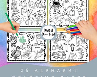 Alphabet Coloring Pages, printable coloring worksheets , letter recognition activity , A-Z Letter Tracing bundle , preschool letters pdf