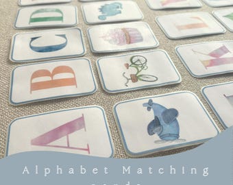 Watercolor Alphabet Flashcards: ABC Matching Game, Montessori Learning (Digital Download)