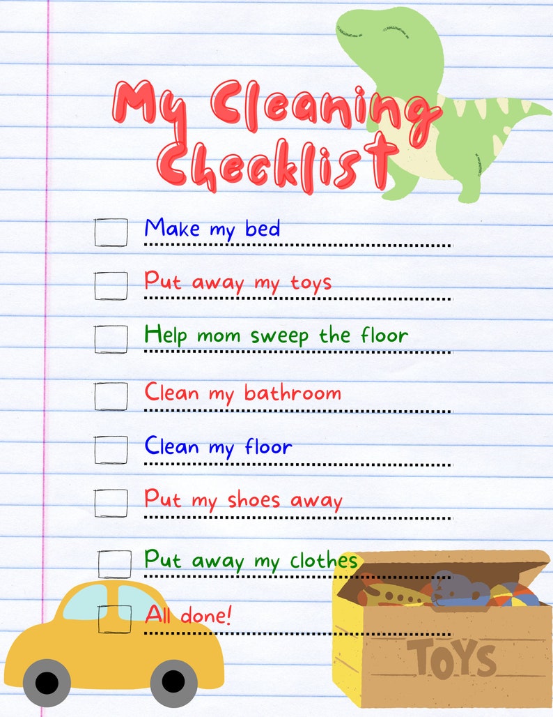 Kids Cleaning Checklist Printable, Digital Download, Editable Canva ...