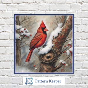 Patrón de punto de cruz cardenal: bordado de pájaro rojo (patrón PDF)