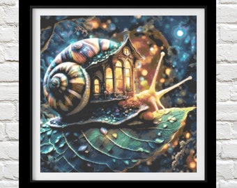 Dewdrop Snail 2, Counted Cross Stitch Patterns, Full Coverage, Printable Chart, Needlework, Embroidery