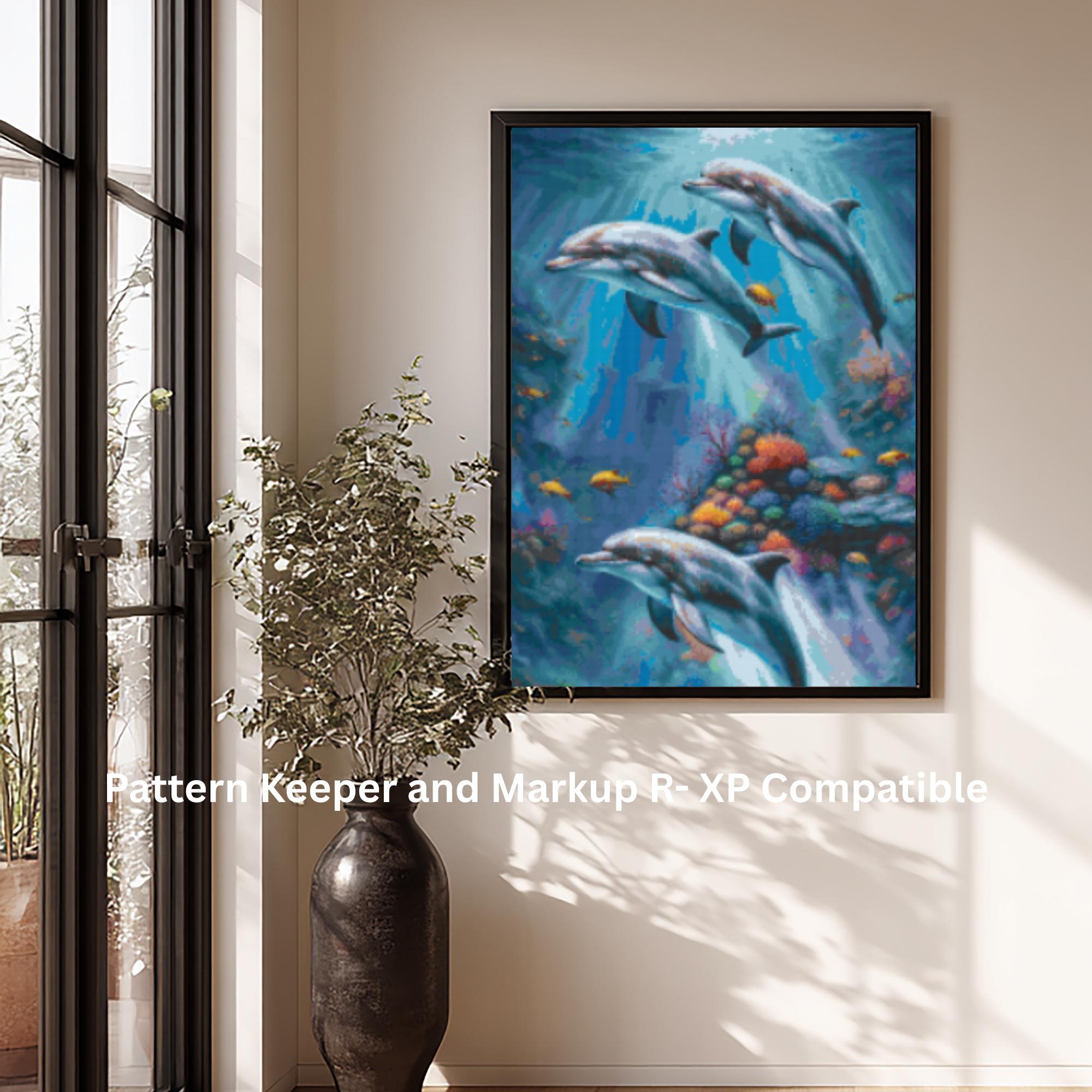 イルカのクロスステッチパターン：海の生き物の刺繍（PDFパターン