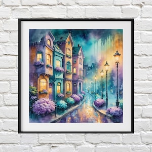 Watercolor Townscape Cross Stitch Pattern: DIY Embroidery (PDF Pattern)