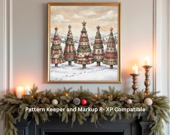 Whimsical Christmas Tree Cross Stitch Pattern, Holiday Embroidery (PDF Pattern)