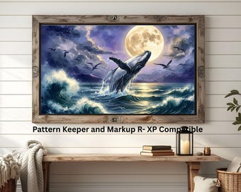 Whale Counted Cross Stitch Chart, Ocean Scene, full coverage, pattern keeper
