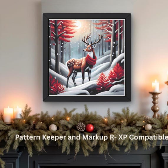 Seasonal wall art, Christmas Deer Cross Stitch Pattern: Holiday Needlework (PDF)