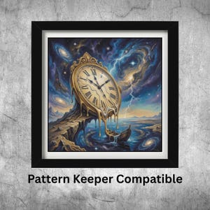 Melting clock, cross stitch chart, Full coverage, pattern keeper