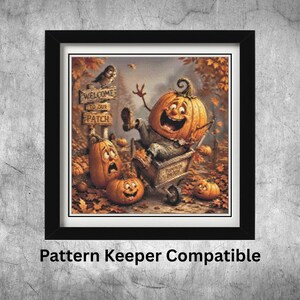 Speels pompoenveldje kruissteekpatroon, volledig dekkend patroon voor de herfst