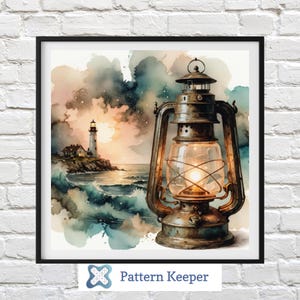 Coastal Lighthouse Cross Stitch Chart: Ocean Scene Needlepoint (PDF Pattern)