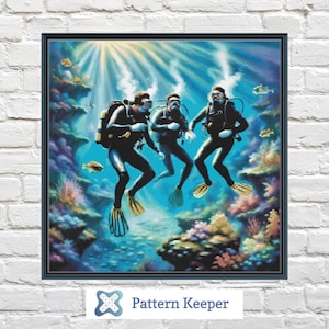 Underwater Divers Cross Stitch Pattern: Scuba Diving Embroidery (PDF Pattern