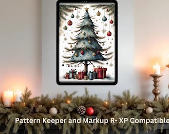 Patrón de punto de cruz de árbol de Navidad de arte popular: Bordado navideño (patrón en PDF)