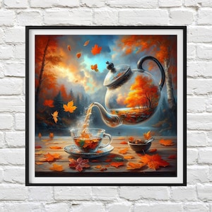 Surreal Teapot Cross Stitch Pattern: Autumn Scenery (Instant Download)