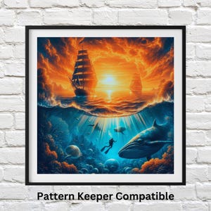 Ocean Cross Stitch Chart: Deep Blue Sea Embroidery (PDF Pattern)